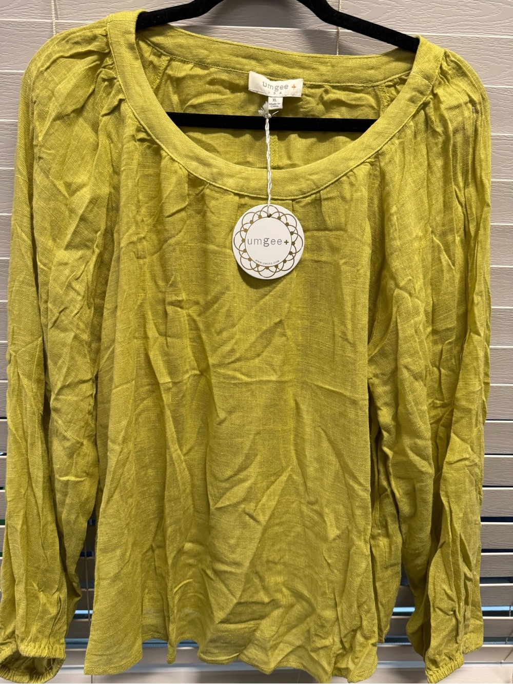 Umgee Chartreuse Green Long Sleeve Relaxed Scoop Neck Top